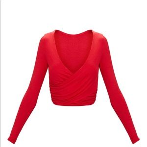 Red Wrap Longsleeve Crop Top